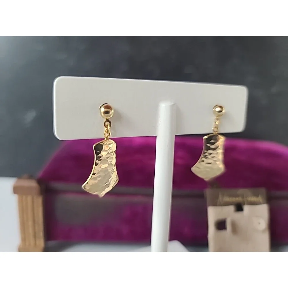 Adrienne Picard Pierced Hammered Dangling Earrings NOS 14KT GF POSTS
